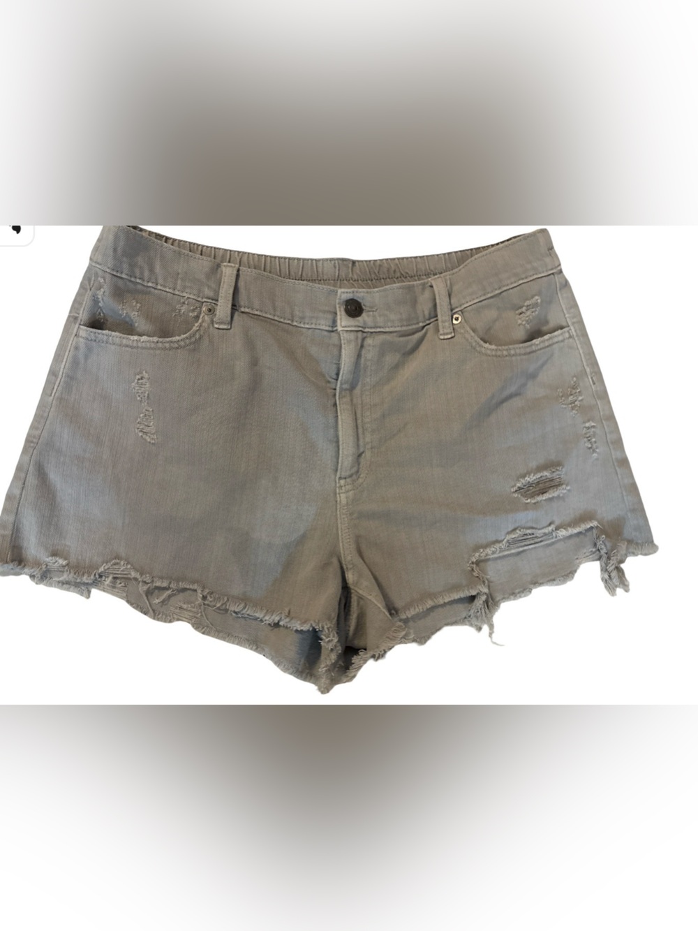 aerie Grey Distressed Denim Jean Shorts with Elastic Waist